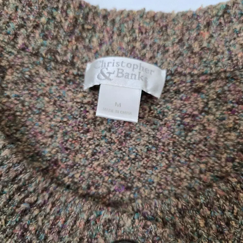 Christopher & Banks Brown Knit Mouline Cropped Sweater Grannycore Cottagecore M - Picture 3 of 12